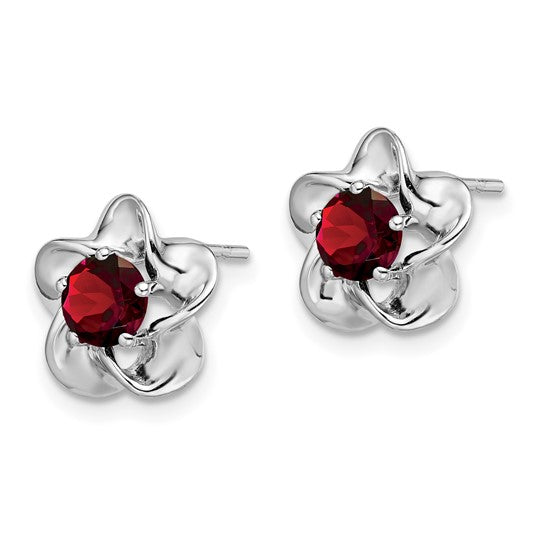 Sterling Silver 1 Carat Flower Garnet Earrings