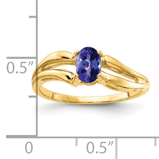 14K Yellow Gold .5 Carat Natural Tanzanite Fancy Open Ring