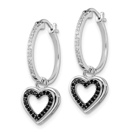 White Night White Gold Filled Sterling Silver Black & White Diamond Dangle Heart Earrings