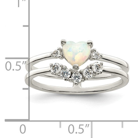 Sterling Silver Lab Created Opal CZ Heart Ring