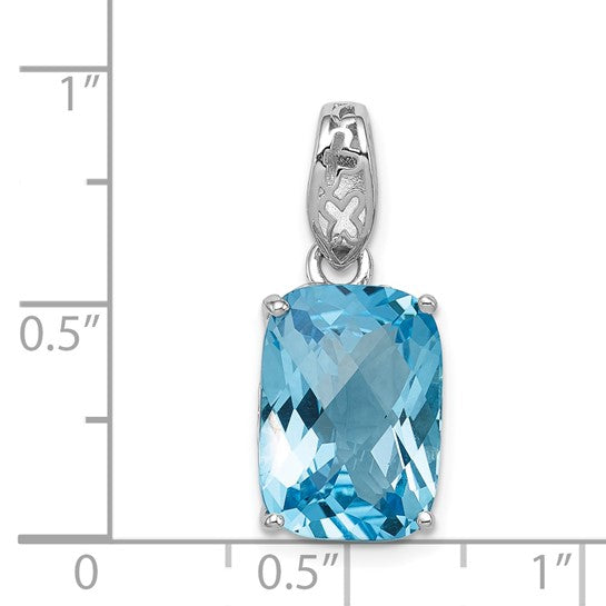 White Gold Filled Sterling Silver Square 7 Carat Natural Blue Topaz Square Cut Pendant