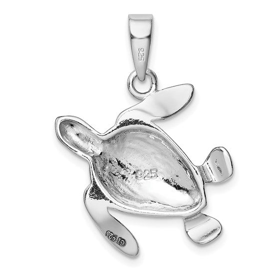 Sterling Silver White Gold Plated Turtle Inlay With Lab Created Blue Opal Pendant