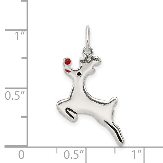 Sterling Silver Red Nose Reindeer Pendant