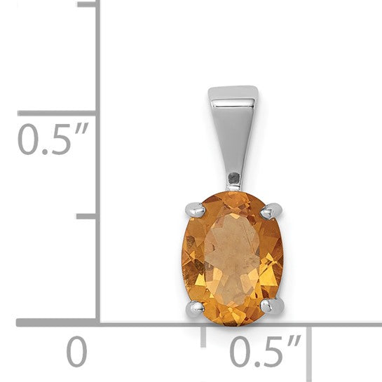 Sterling Silver White Gold Plated Oval Natural Citrine Pendant