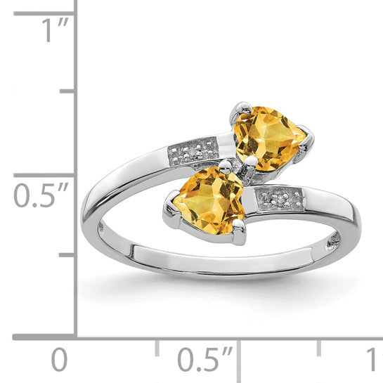 Sterling Silver White Gold Natural Citrine & Diamond Heart Stone Ring