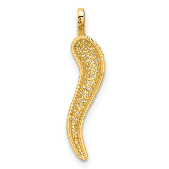 14K Yellow Gold CZ Italian Horn Pendant