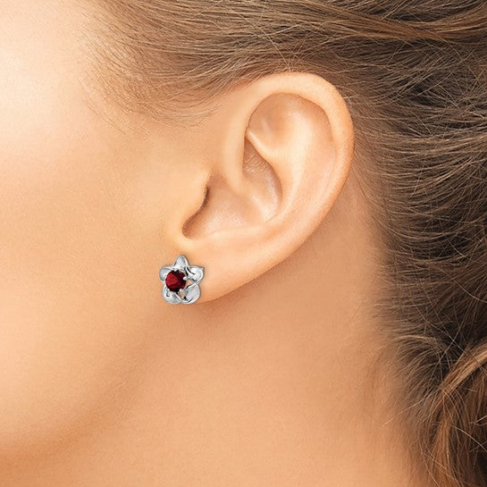 Sterling Silver 1 Carat Flower Garnet Earrings