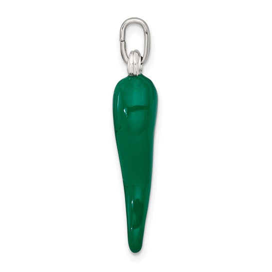 Sterling Silver Green Enameled Medium Italian Horn Pendant