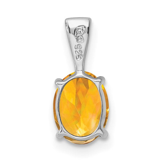 Sterling Silver White Gold Plated Oval Natural Citrine Pendant