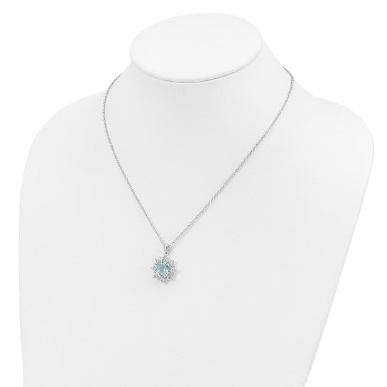 White Gold Filled Sterling Silver Oval Blue Topaz & White Topaz Halo Necklace Set