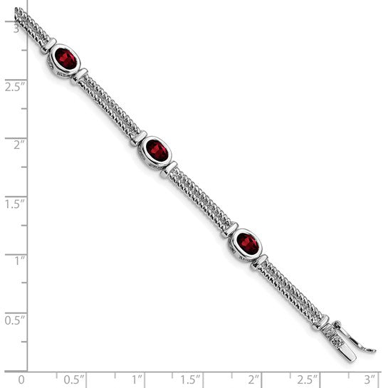 Sterling Silver White Goal Rope Style Natural Garnet Bracelet