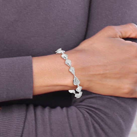Sterling Silver Rhodium Plated  Shell Bracelet