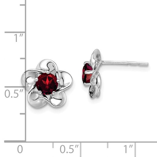 Sterling Silver 1 Carat Flower Garnet Earrings