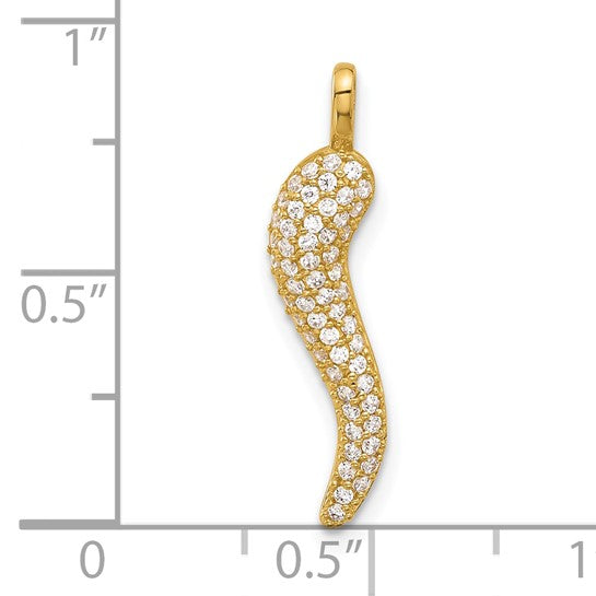 14K Yellow Gold CZ Italian Horn Pendant