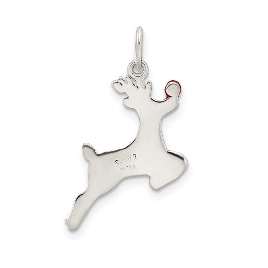 Sterling Silver Red Nose Reindeer Pendant