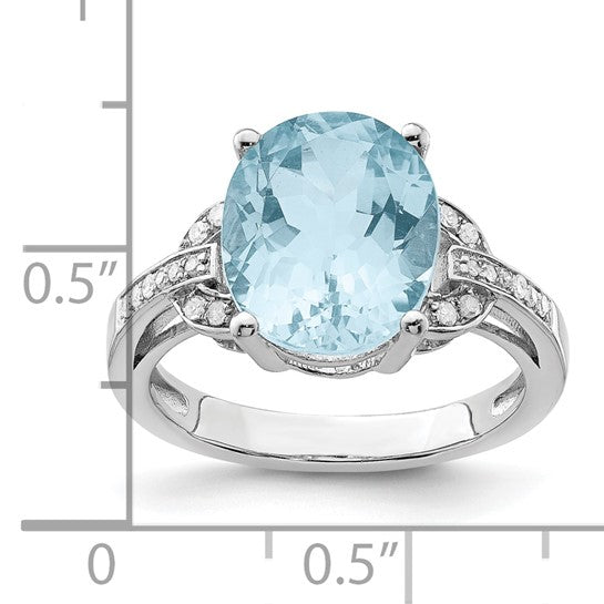White Gold Filled Sterling Silver 6 Carat Blue Topaz Oval Ring With Diamond Accent