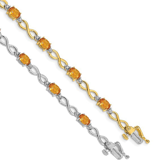 14K/10K Yellow/White Gold Natural Citrine & Diamond Infinity Bracelet