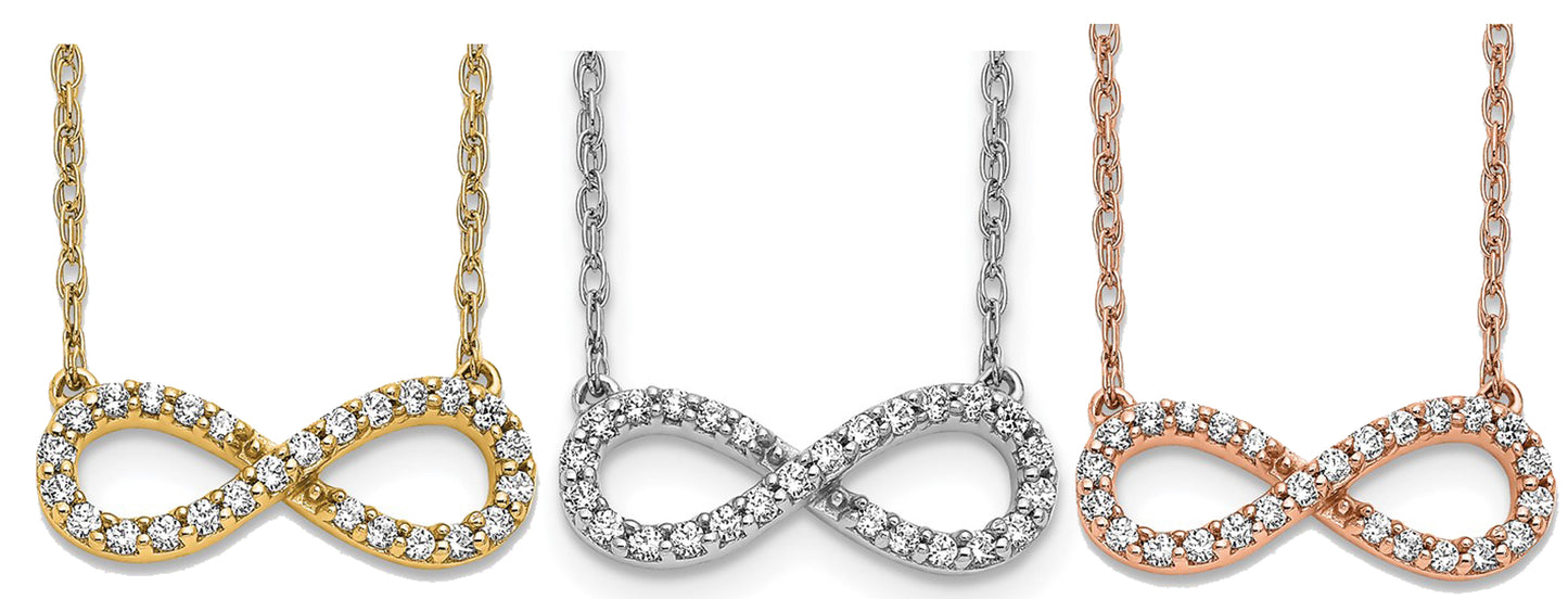 14K White/Rose/Yellow Gold 1/6 Carat Diamond Infinity Necklace