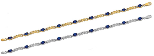 14k While Gold Yellow Gold Natural Sapphire & Diamond xo bracelet