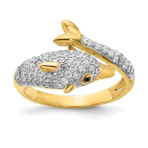 Sterling Silver 14K Gold Filled Moissanite Dolphin Ring