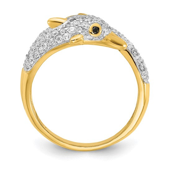 Sterling Silver 14K Gold Filled Moissanite Dolphin Ring