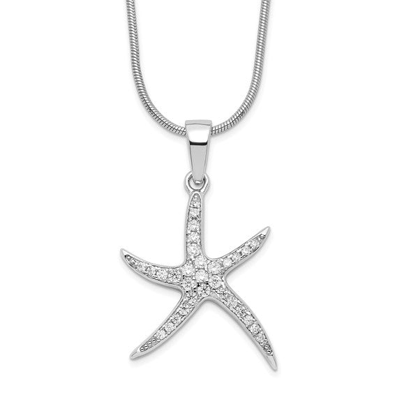 Sterling Silver Moissanite Start Fish Necklace & Pendant