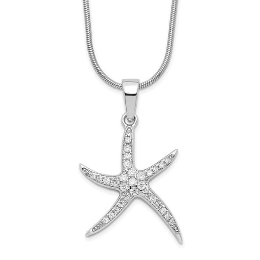 Sterling Silver Moissanite Start Fish Necklace & Pendant