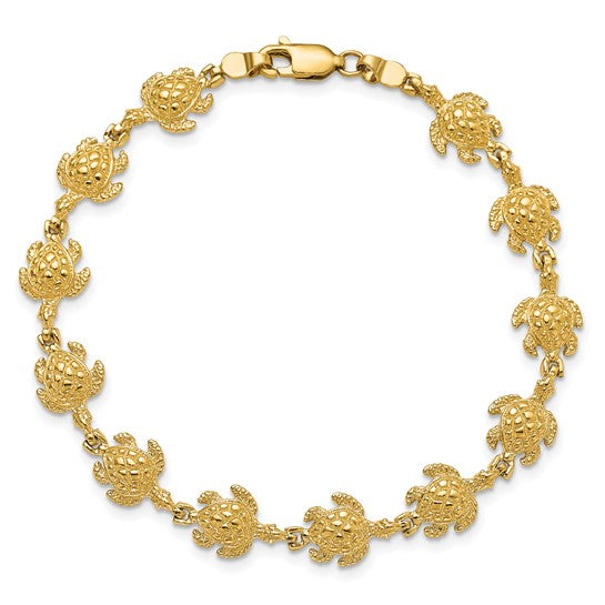 14K Yellow Gold Sea Turtle 8.5" Bracelet