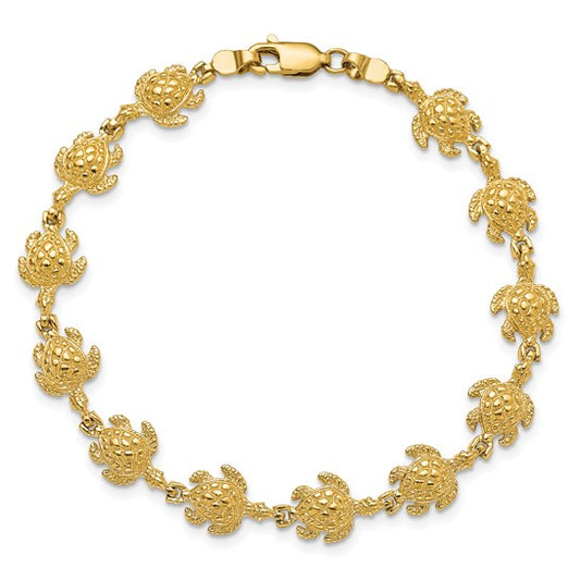 14K Yellow Gold Sea Turtle 8.5" Bracelet