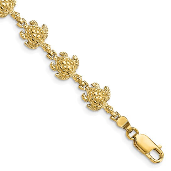 14K Yellow Gold Sea Turtle 8.5" Bracelet