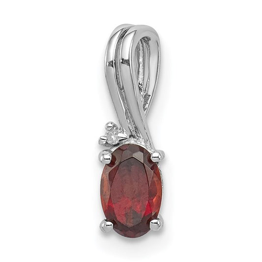 Sterling Silver Oval Cut Natural Garnet & Diamond Chain Slide With Oversized Hoop