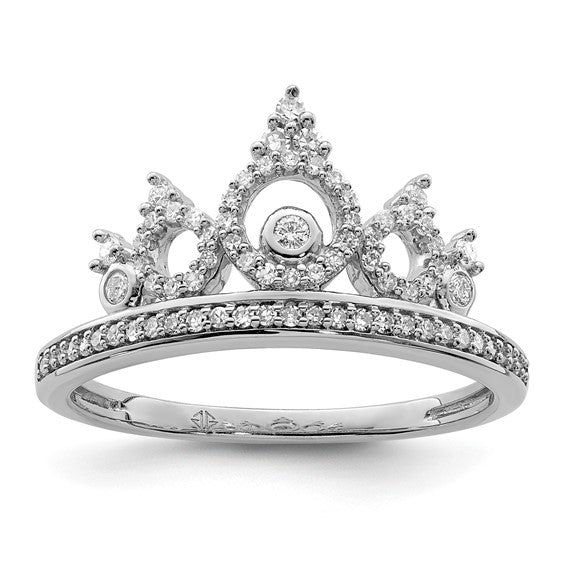 White Gold Filled Sterling Silver Crown Diamond Ring 1/3ct.