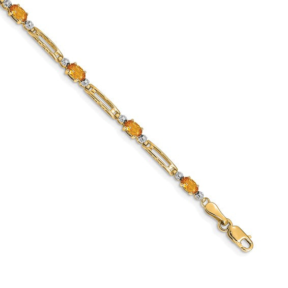 14K/10K Yellow/White Gold Natural Citrine & Diamond Fancy Link Bracelet