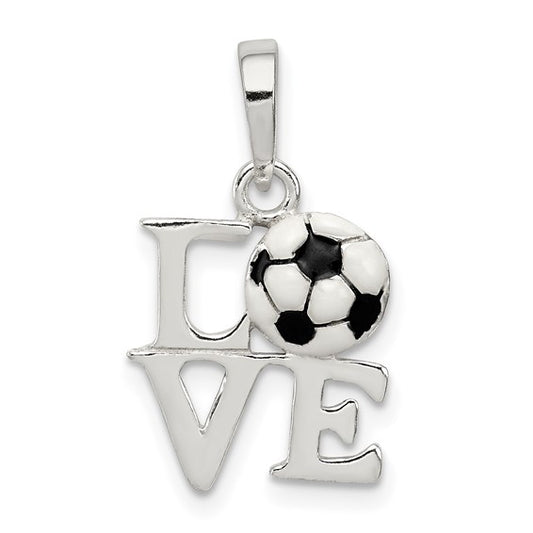 Sterling Silver Enameled Love Soccer Pendant