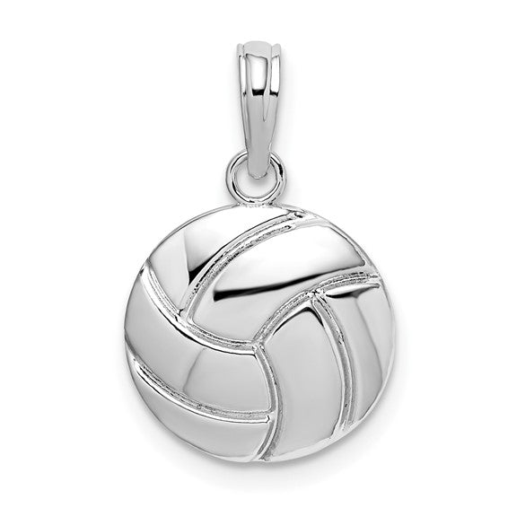Sterling Silver White Gold Plated Volleyball Pendant
