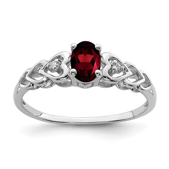 Sterling Silver Rhodium Plated .5 Carat Natural Garnet & Diamond Heart Cut Away Ring