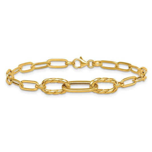 14K Yellow Gold Twisted Center Link Paperclip Bracelet