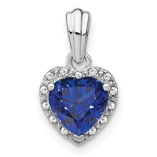 Sterling Silver Lab Grown Sapphire & Diamond Halo Heart Pendant