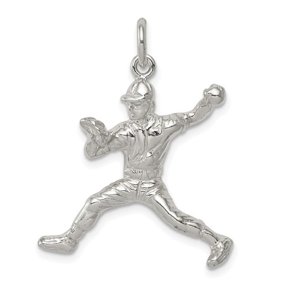 Sterling Silver Baseball Player Pitcher Pendant