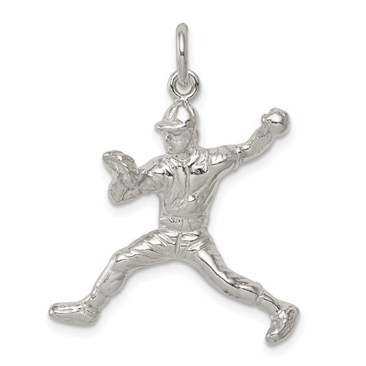 Sterling Silver Baseball Player Pitcher Pendant