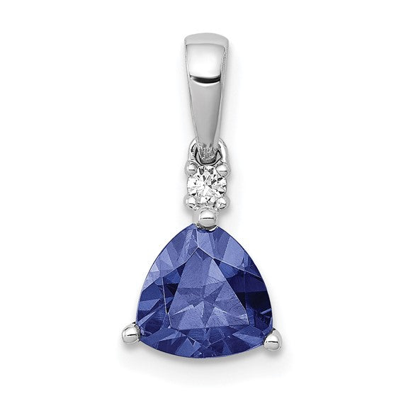 14K White Gold Trillion 1 Carat Natural Tanzanite & Diamond Pendant