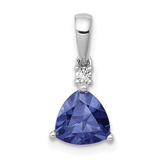 14K White Gold Trillion 1 Carat Natural Tanzanite & Diamond Pendant