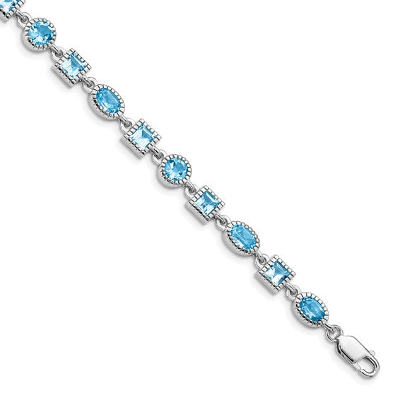 White Gold Plated Sterling Silver 3 Shape Natural Blue Topaz Bracelet