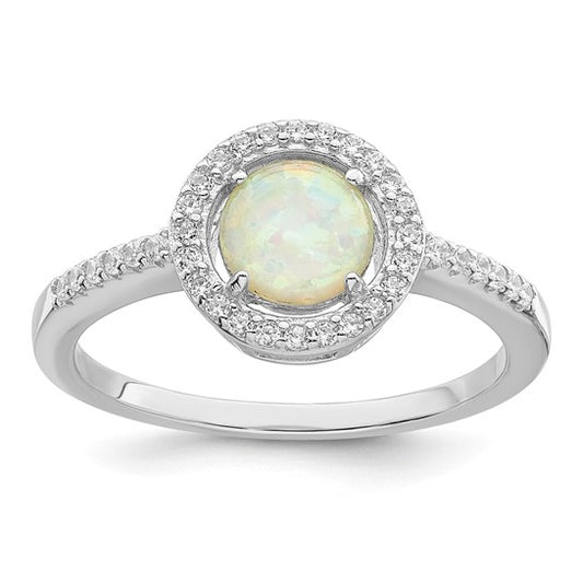 Sterling Silver Lab Created Opal CZ Halo Ring