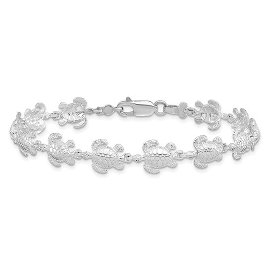 Sterling Silver Rhodium Planted Sea Turtle Bracelet