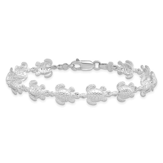 Sterling Silver Rhodium Planted Sea Turtle Bracelet