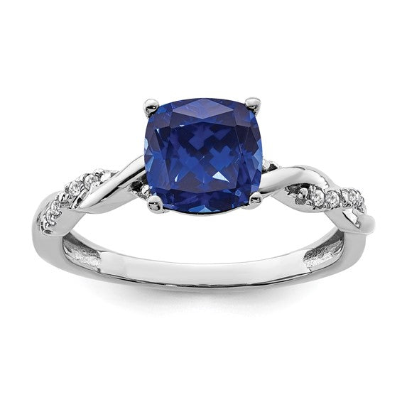 Sterling Silver Square Solitaire Lab Grown Sapphire Ring