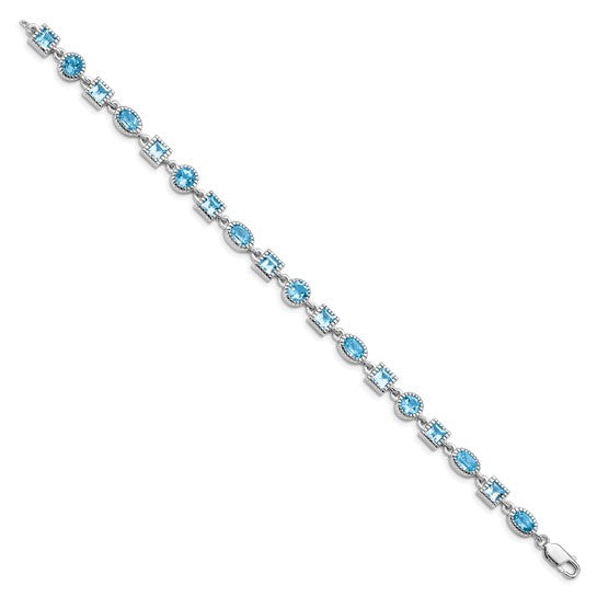 White Gold Plated Sterling Silver 3 Shape Natural Blue Topaz Bracelet