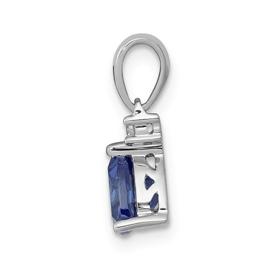 14K White Gold Trillion 1 Carat Natural Tanzanite & Diamond Pendant