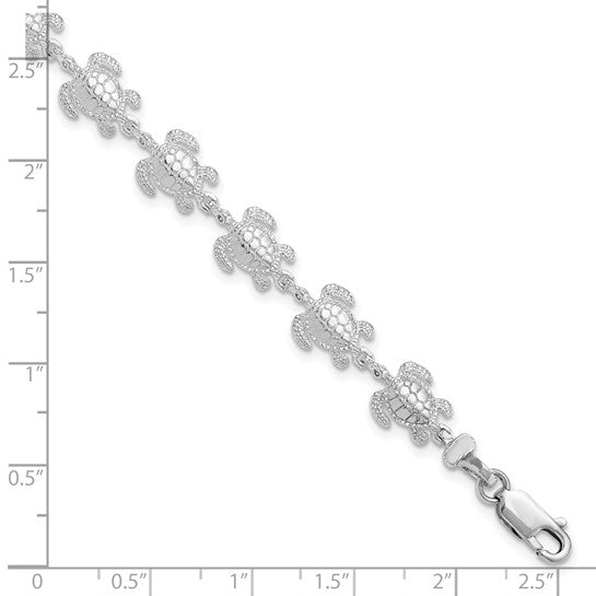 Sterling Silver Rhodium Planted Sea Turtle Bracelet